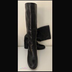 Aquatalia Evelyn black ITALIAN LEATHER Block Heel Knee High Weatherproof BOOTS 8